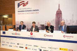La Presidenta Barkos durante su intervención en el Foro Empresarial Navarra-Estados Unidos.