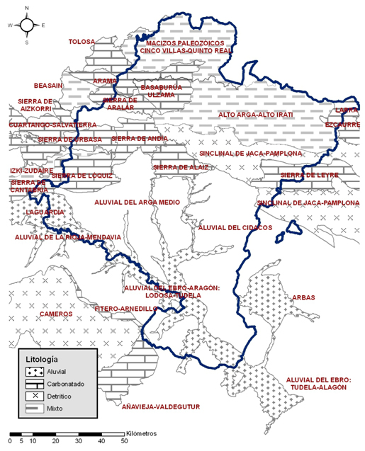 Mapa de las masas subterráneas en Navarra