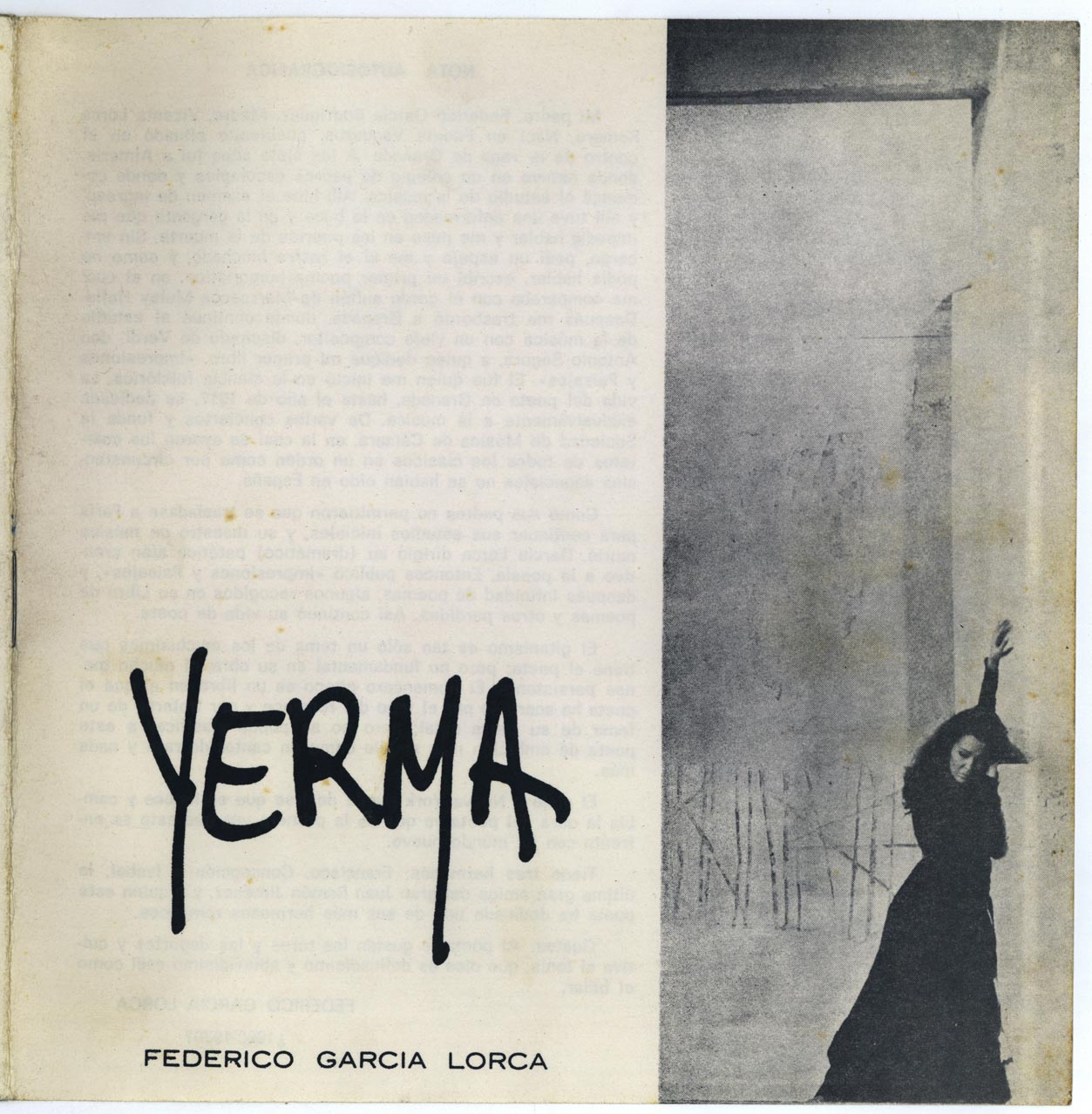 Libreto de la obra Yerma, de Federico García Lorca, representada por El 
Lebrel Blanco en Pamplona.
