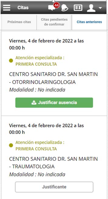 Imagen del artículo Salud habilita en la Carpeta de Salud la opción de cancelar citas y justificar ausencias a una cita de Atención Hospitalaria 

Desde hoy se podrá enviar a través de la carpeta el documento de justificación de una ausencia en el plazo de 10 días y conocer la normativa vigente sobre permanencia en lista de espera   	 		 		14/05/2024 		    		 			 			 				 						 							camera_alt