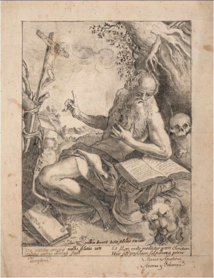 imagen Nafarroako Museoak San Jeronimo irudikatzen duen XVIII. mendearen bigarren erdiko marrazki bat erosi du, Mª Agustina Azcona y Balanza artista nafarrena