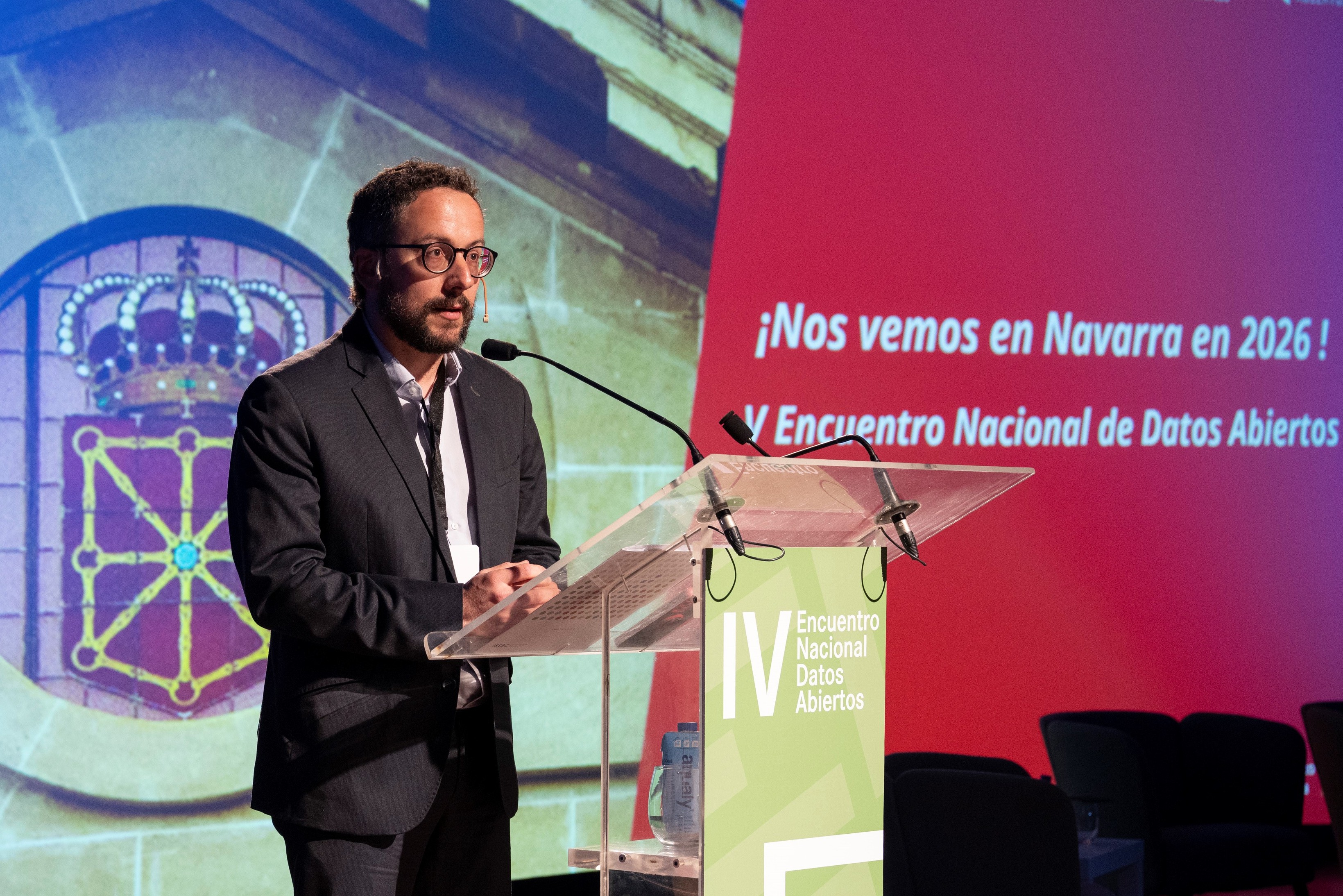 imagen Joseba Asiain, director general de Presidencia, Gobierno Abierto y Relaciones con el Parlamento de Navarra, en la clausura del último encuentro estatal de datos abiertos.